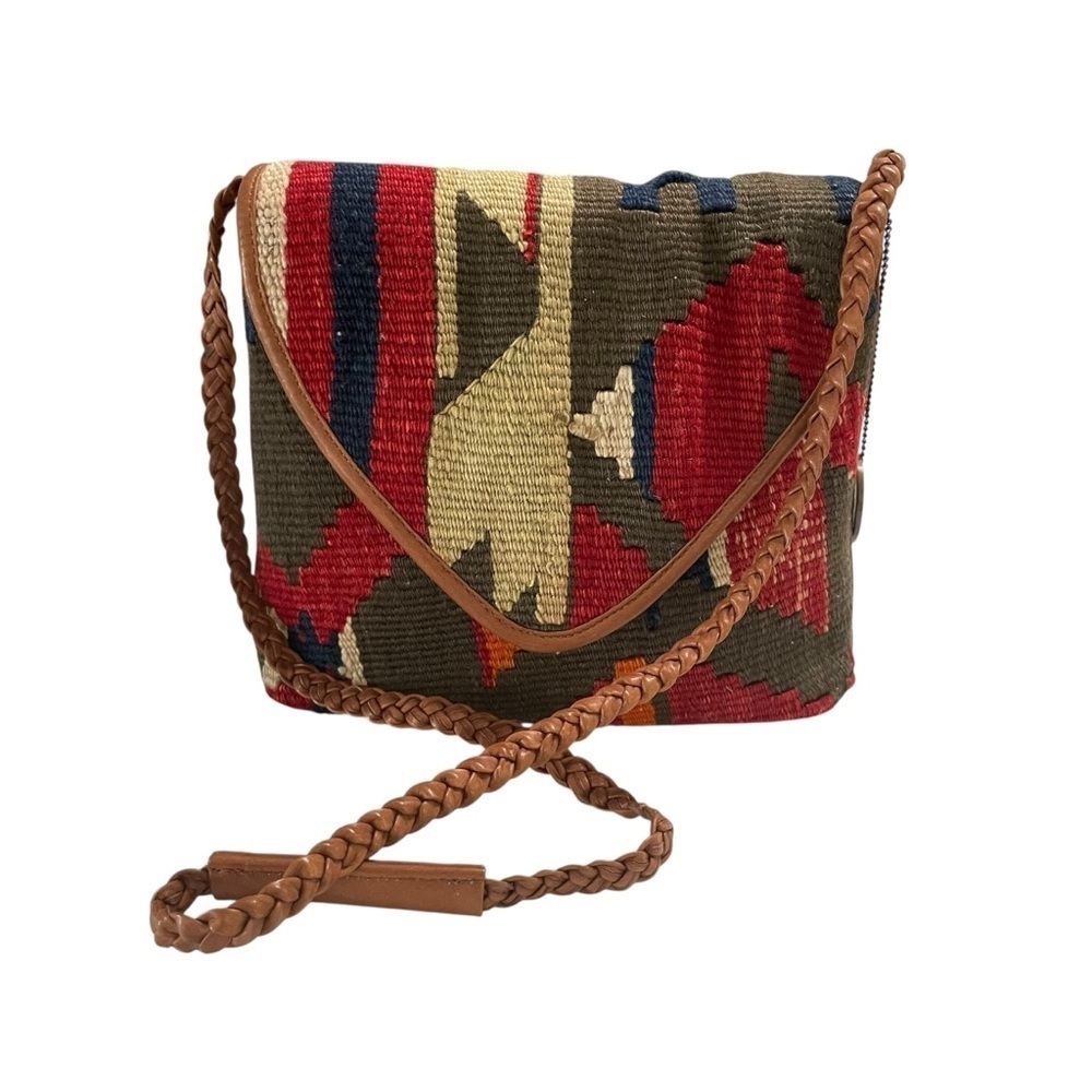 American Angel Kilim Tribal Shoulder Bag 9”L x 7.”H x 3”W bottom 17” Strap - Picture 3 of 14